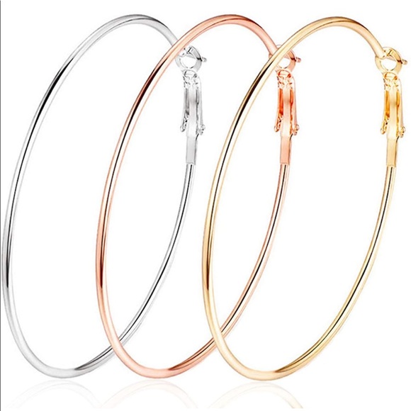 🌸3/$25 🆕 Large 2-Inch Silver Hoop Earrings, 50mm Classic Hoop Earrings - Picture 2 of 8